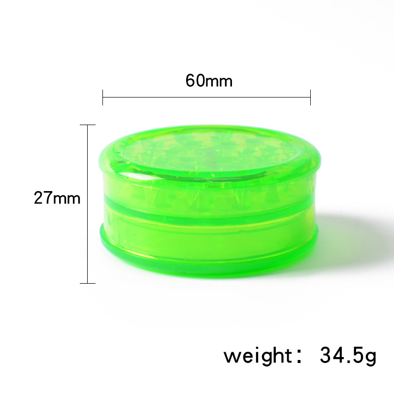 Custom logo 60mm 3 layer colorful portable manual acrylic plastic transparent spice herb crusher grinder