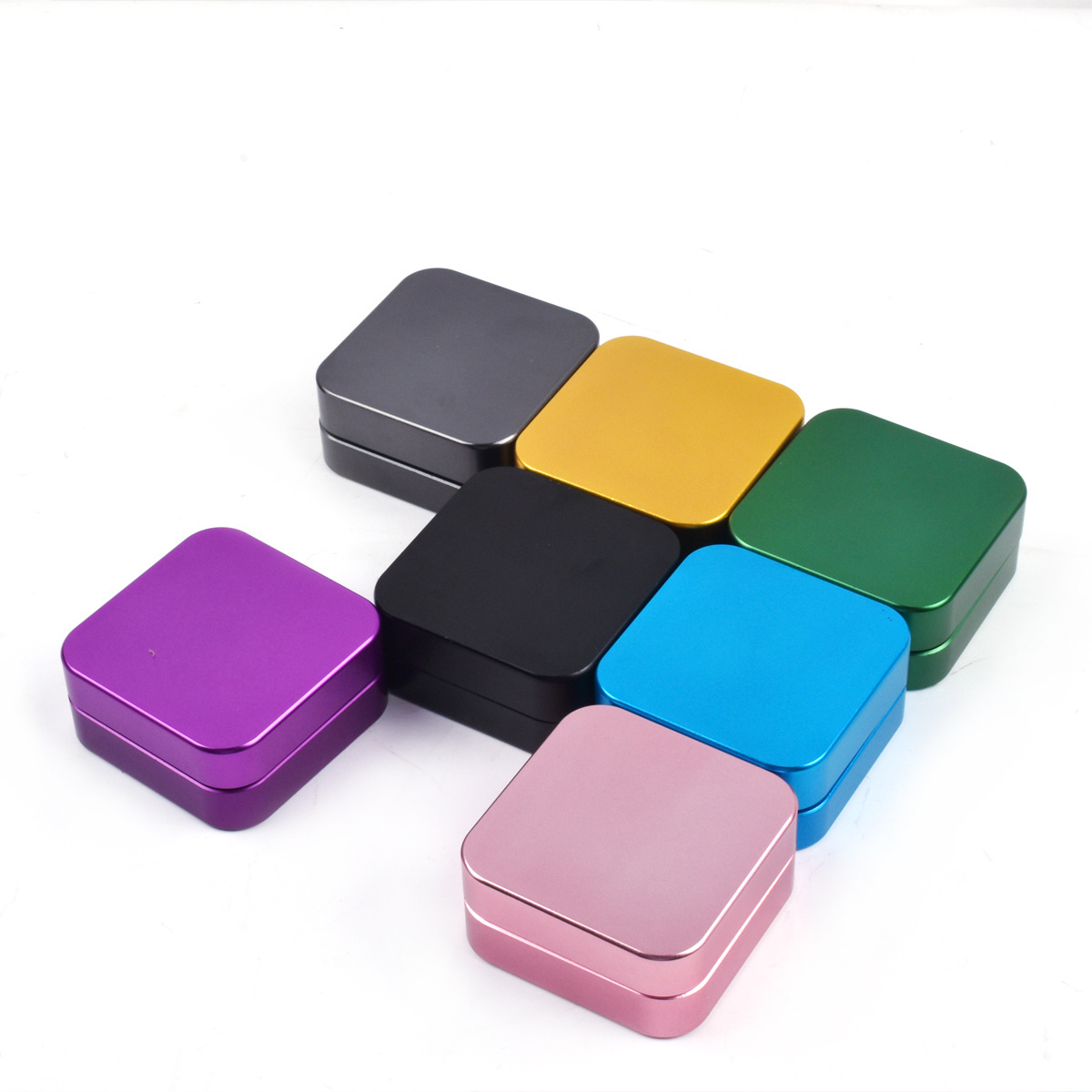 designer 2 piece 55mm purple black blank premium custom logo metal aluminium pink square spice crusher herb grinder