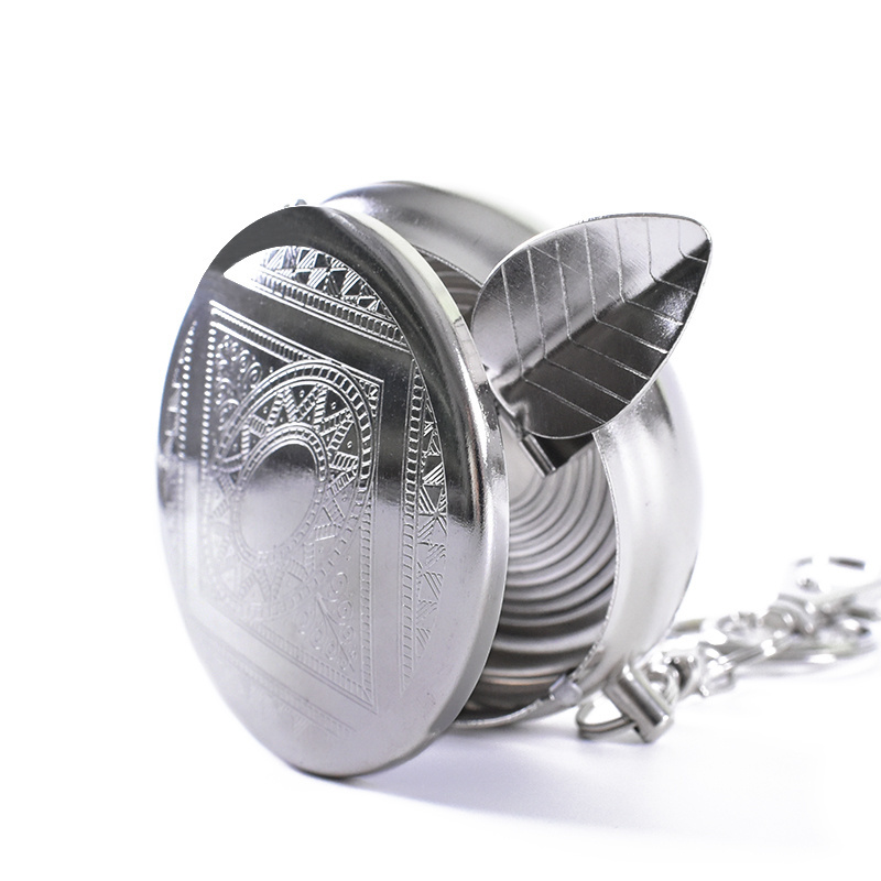 hot sale luxury silver stainless steel round herb ashtray with metal lid pocket keychain portable mini ashtray