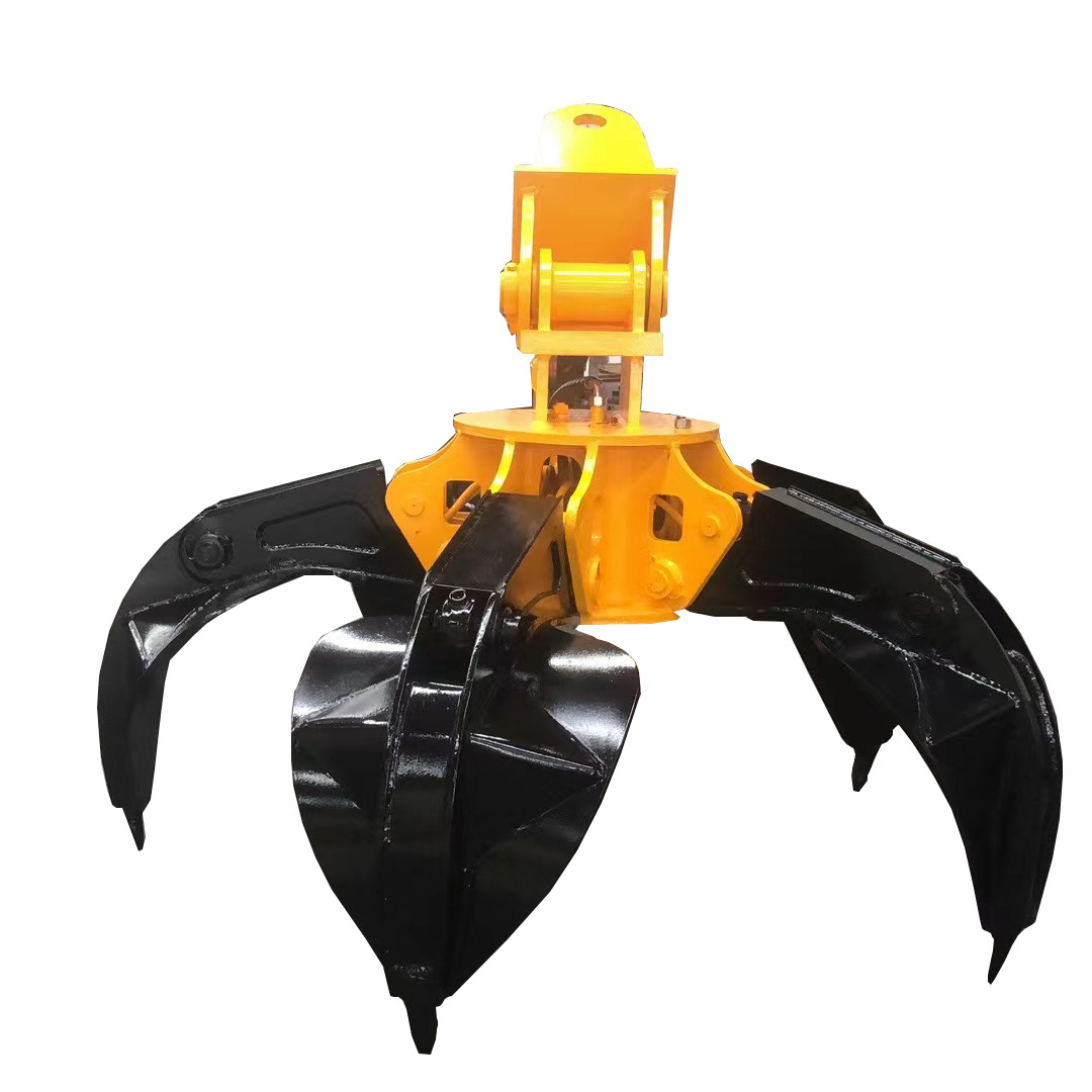 Hydraulic Grapple Excavator Grab Bucket Scrap Grapple 4/5 Claws Customizable Orange peel grapple.