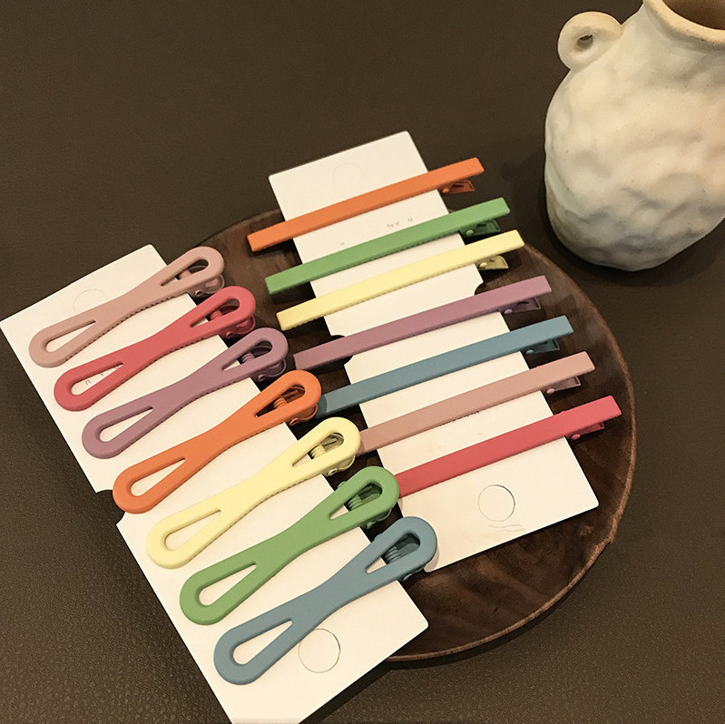 GEERDENG Card Custom Logo Girls Kids Small Plain Matte Metal Bobby Hair Pins Accessories Colorful Orange Duck Bill Hair Clips