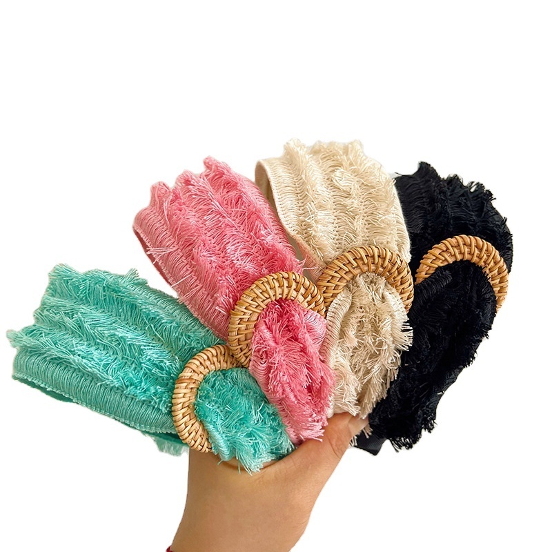 GEERDENG Events Custom Design Fluffy Hair Band Embellishment Knotted Fabric Headband Fashion Girls Women Trendy Headbands