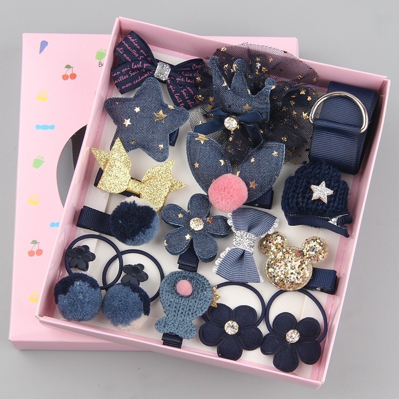 GEERDENG New Style Korean Fashion Cute Children's Hair Accessories Beautiful 18 Piece Gift Hair Clip Sets Rubber Hairpin for Kid