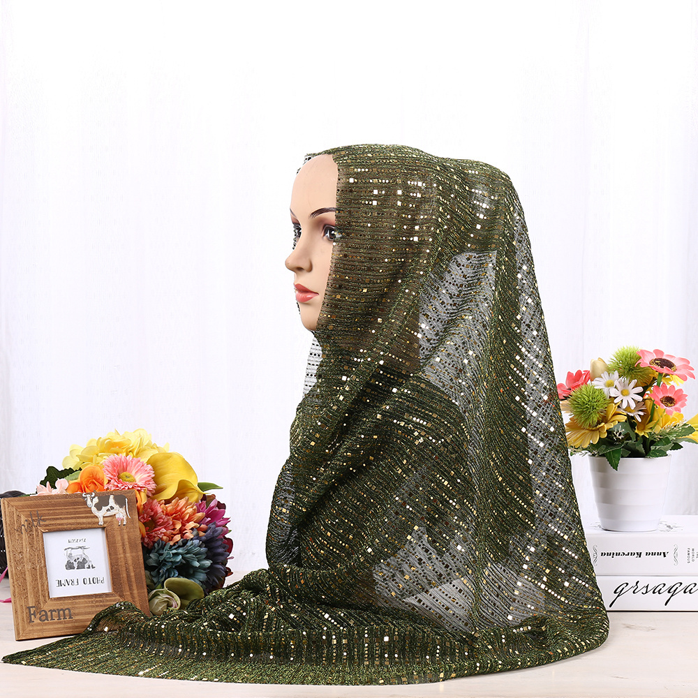 GEERDENG Wholesale Luxury Glitter Scarf Women Turban Telekung Bandana Hijab Scarfs for Muslim Ladies