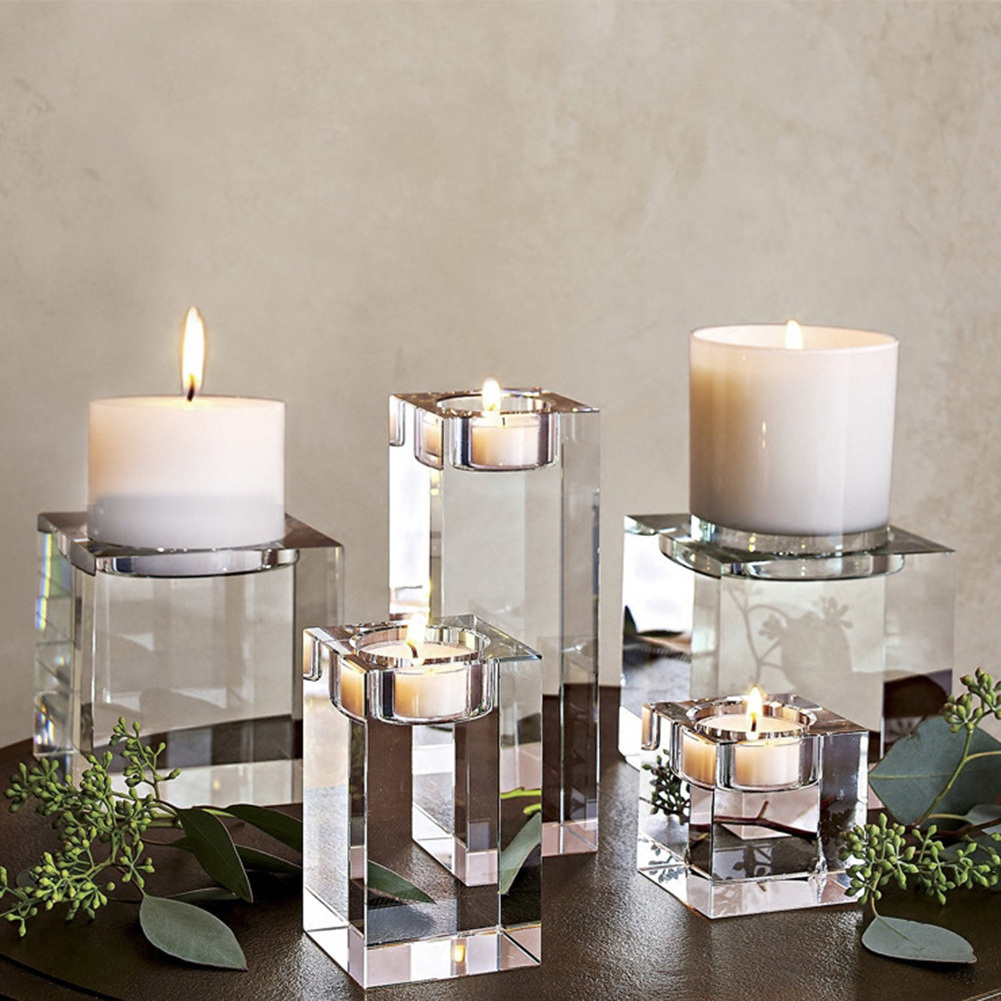 JY wholesales supplier crystal glass candle candlestick holders small tealight candlestick block crystal candle holder