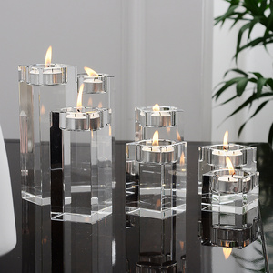 JY wholesales supplier crystal glass candle candlestick holders small tealight candlestick block crystal candle holder