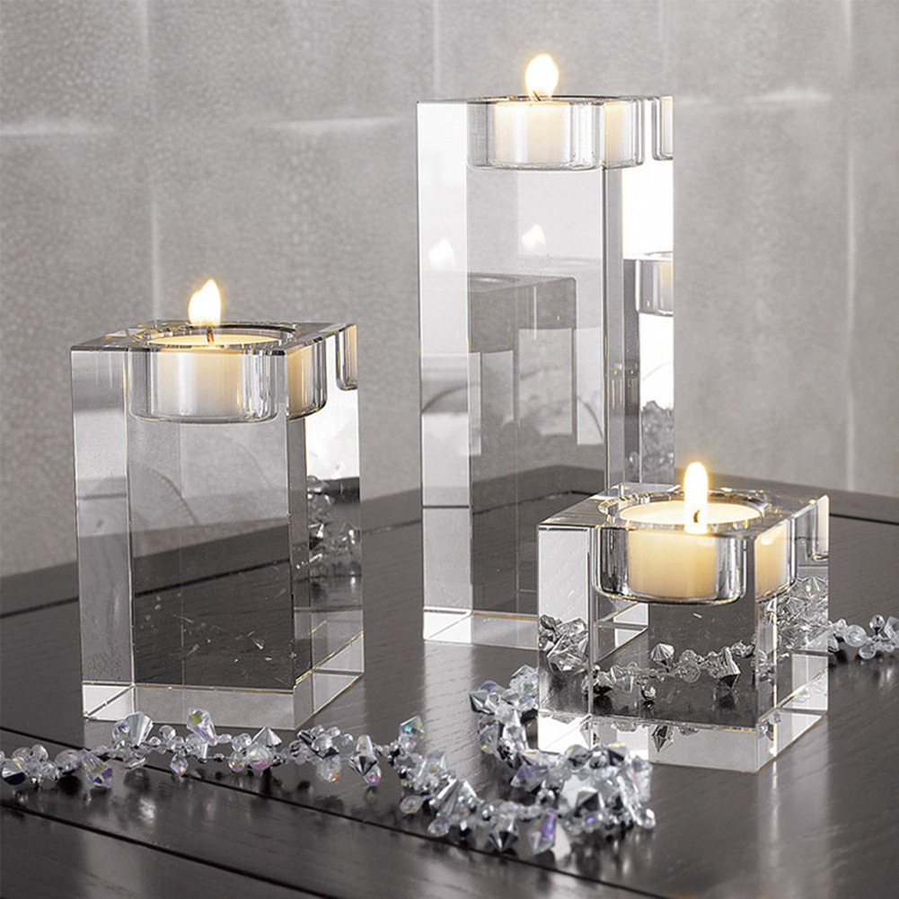 JY wholesales supplier crystal glass candle candlestick holders small tealight candlestick block crystal candle holder