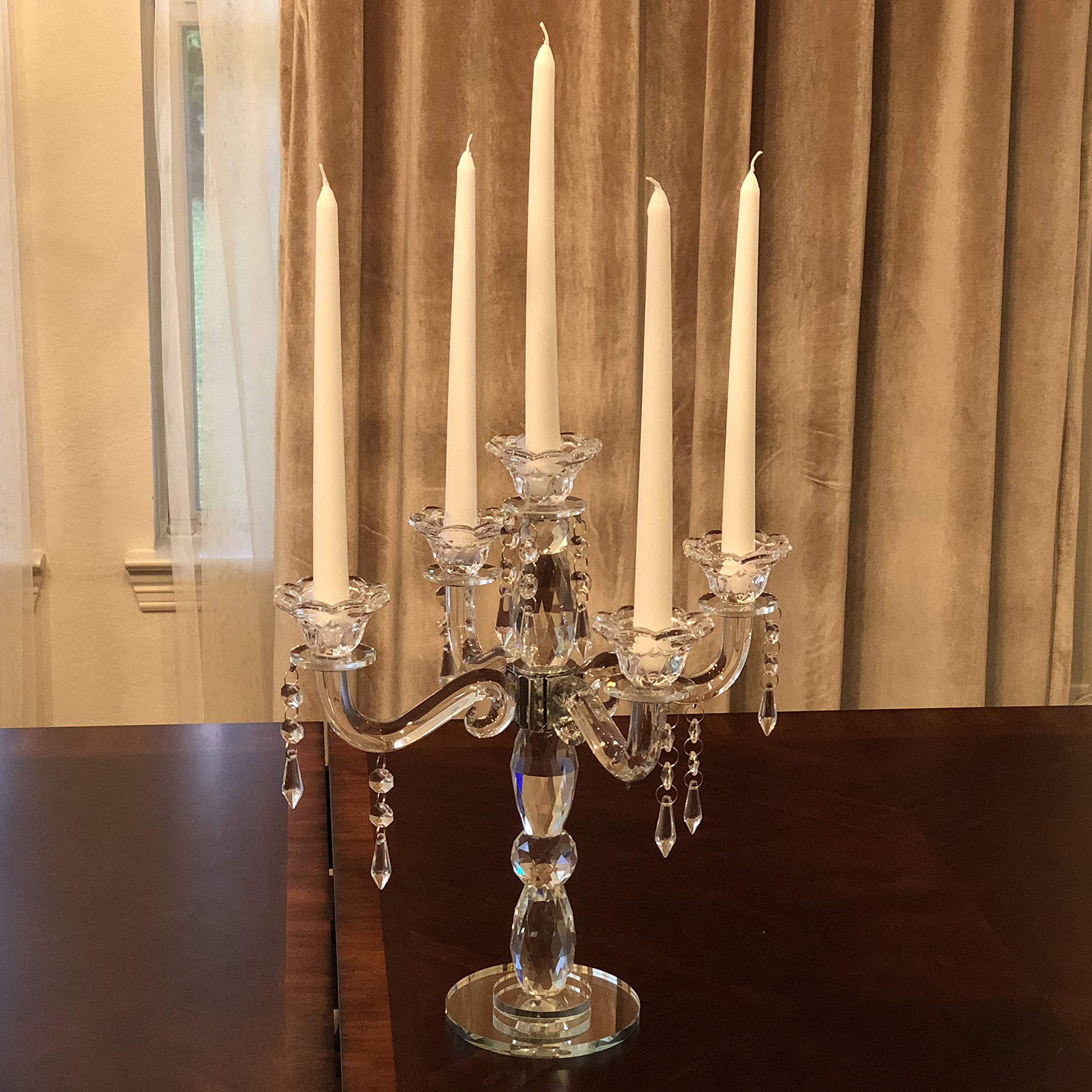 JY  Premium Quality Wedding Table Decoration Glass Candle Candlestick 5 Arms Holders Candlestick Crystal Table Candelabra