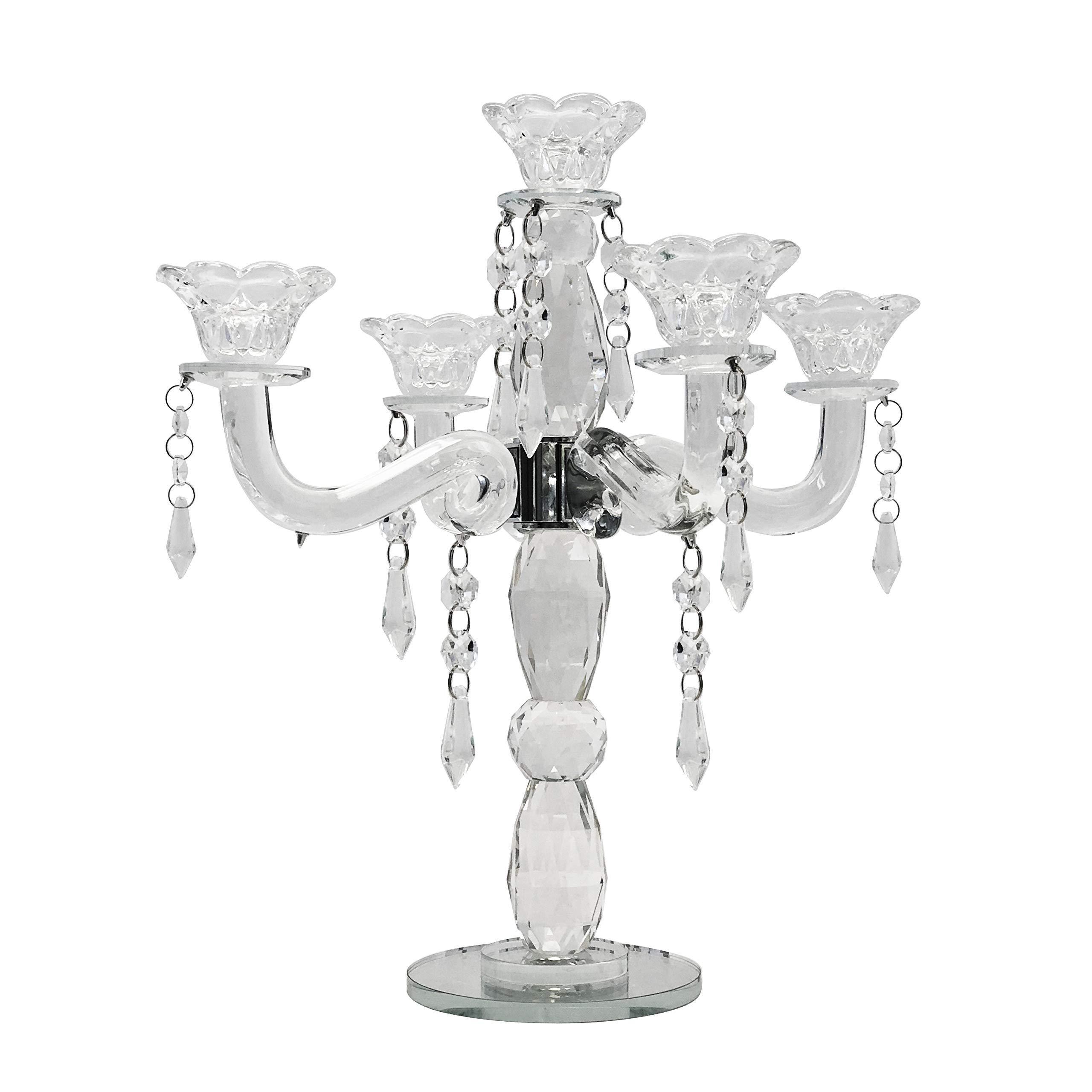 JY  Premium Quality Wedding Table Decoration Glass Candle Candlestick 5 Arms Holders Candlestick Crystal Table Candelabra