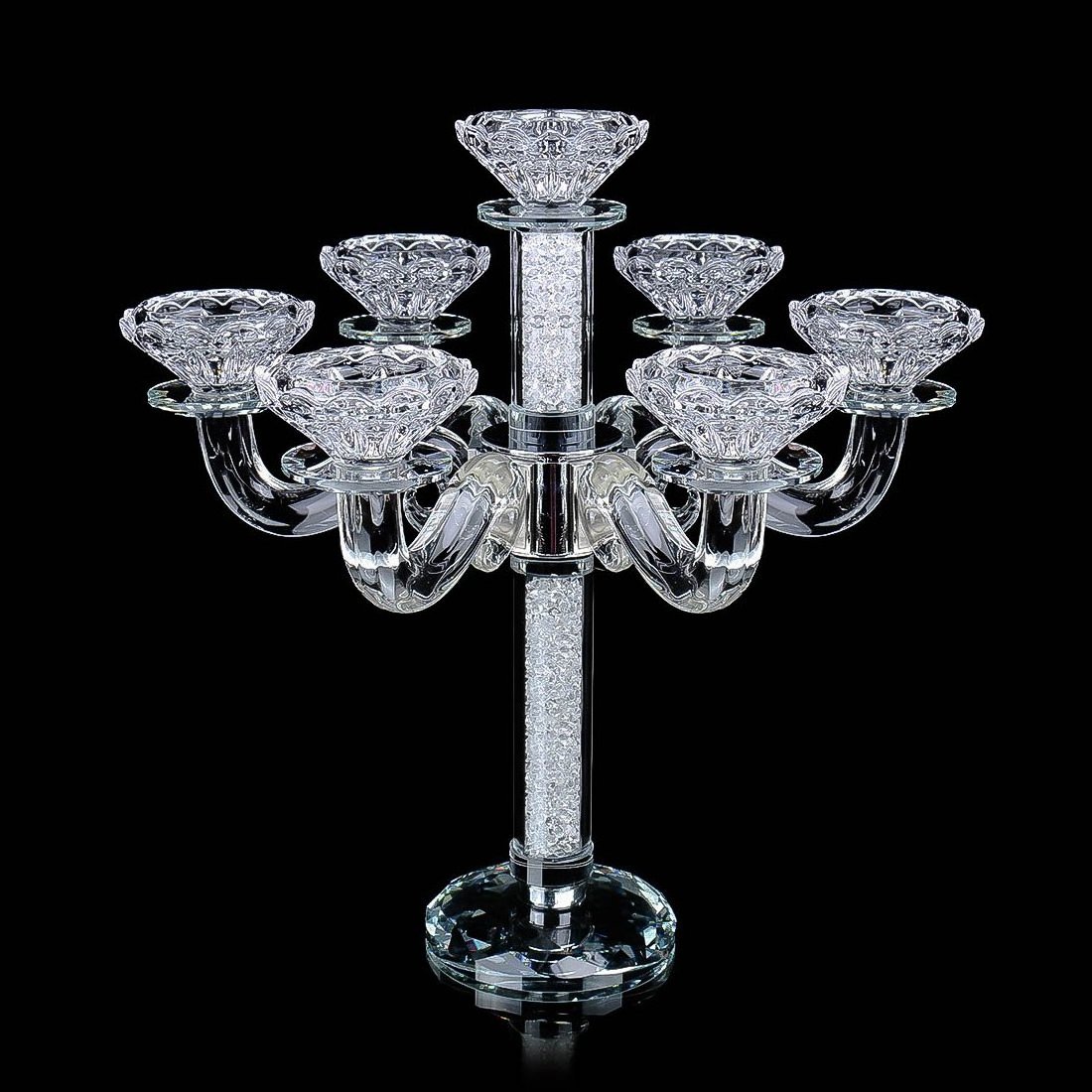 JY Home Wedding Decor 7 Light Crystal Candelabra Taper Candle Holder K9 Crystal With Circular Base Wedding Candelabra