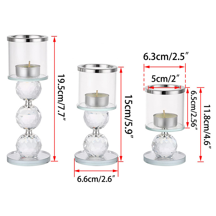 JY Set of 3 Crystal Glass Candlestick Holders Pillar Candle Holders Clear Glass Tea Light luxury Candles Jars