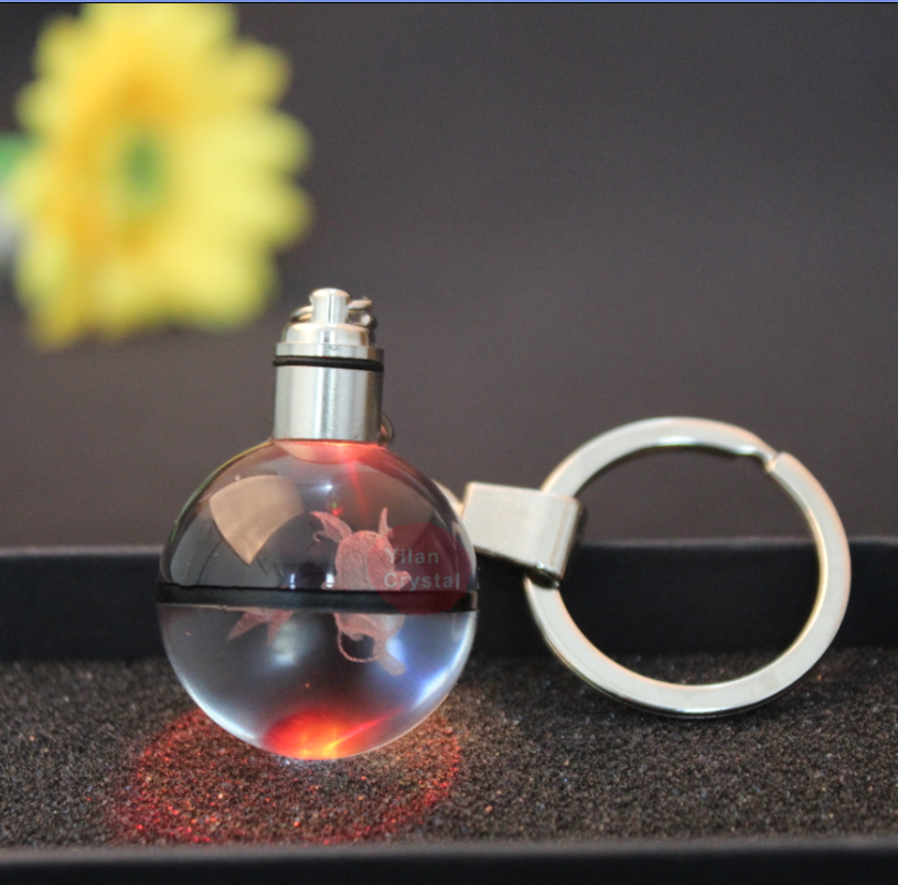 JY Supplier wholesale pokeball  birthday souvenir keychain custom led crystal keychains