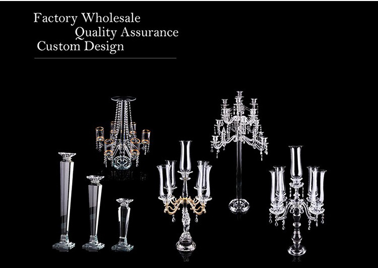 JY  Premium Quality Wedding Table Decoration Glass Candle Candlestick 5 Arms Holders Candlestick Crystal Table Candelabra