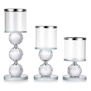 JY Set of 3 Crystal Glass Candlestick Holders Pillar Candle Holders Clear Glass Tea Light luxury Candles Jars