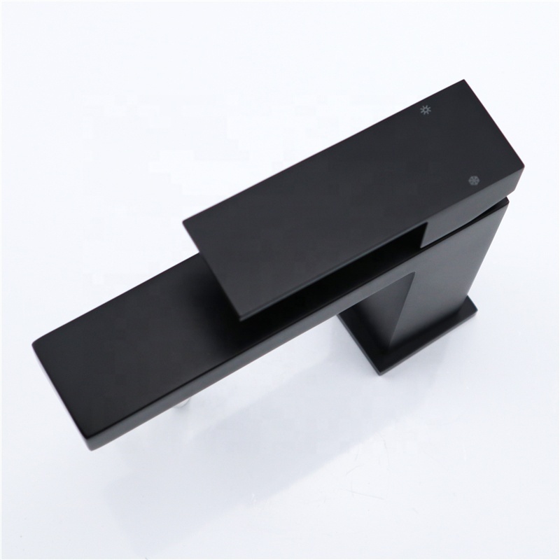 Brass Basin Faucet Single Handle Deck Mounted Matte Black Bathroom Square Basin Faucet