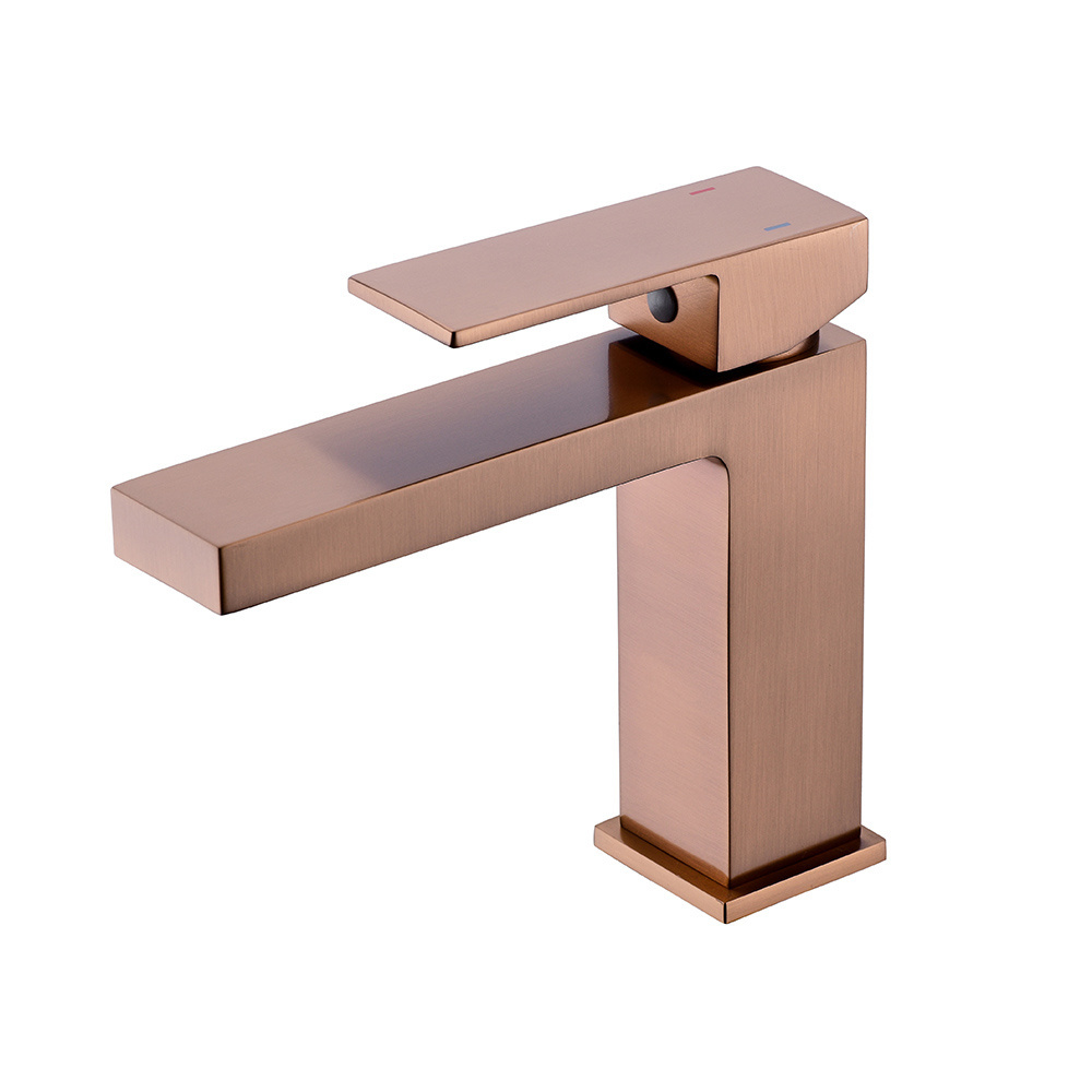 Brushed Rose Gold Elegant Square Brass Faucets Basin Faucet Bathroom Hot Cold Hotel Faucet