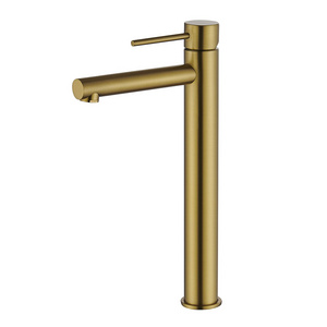 304 SUS Basin Faucet Brush Gold High Pillar Faucets  Bathroom Basin Faucet 25 cartridge Hot & Cold Water Tap