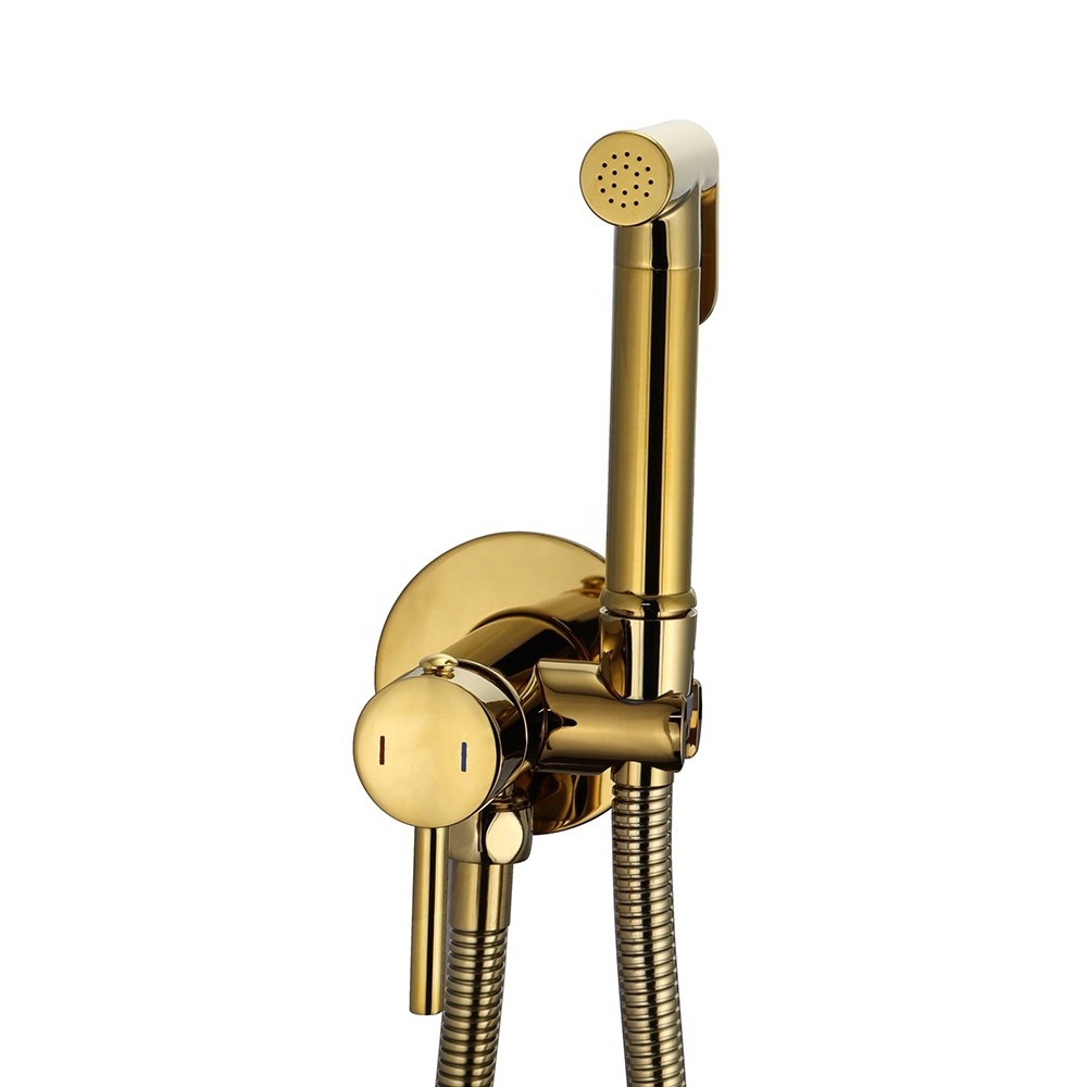 Brass toilet bidet sprayer with faucet divert hot cold shattaf bidet set