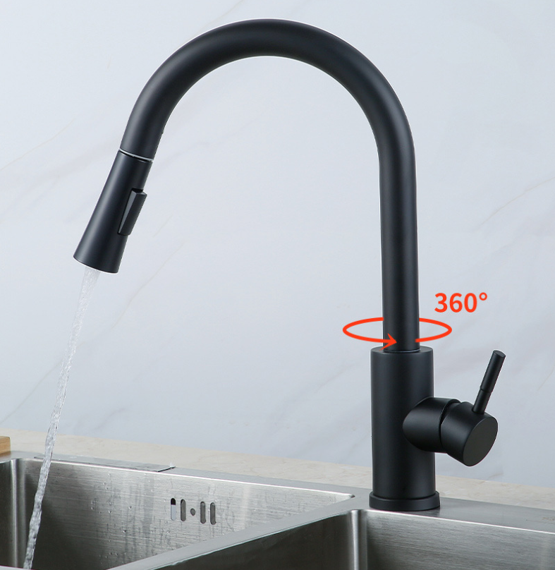 Brushed Nickel Pull Down Sprayer Single Handle Kitchen Sink Faucet 304 Stainless Steel Black Sale Classic Core Faucet