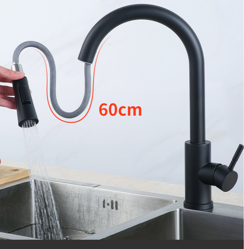 Brushed Nickel Pull Down Sprayer Single Handle Kitchen Sink Faucet 304 Stainless Steel Black Sale Classic Core Faucet