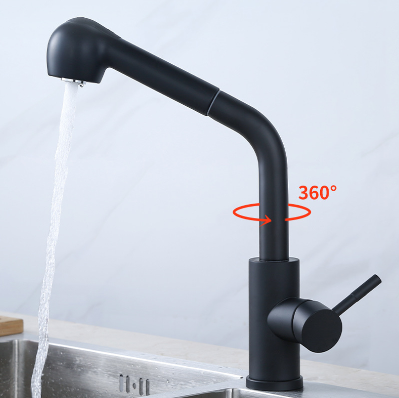 Brushed Pull Down Sprayer Single Handle Kitchen Sink Faucet 304 Stainless Steel Black and Gold Sale CLASSIC Core