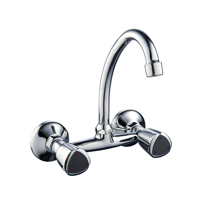 Design two handle chrome plated wall mounted brass kitchen faucet