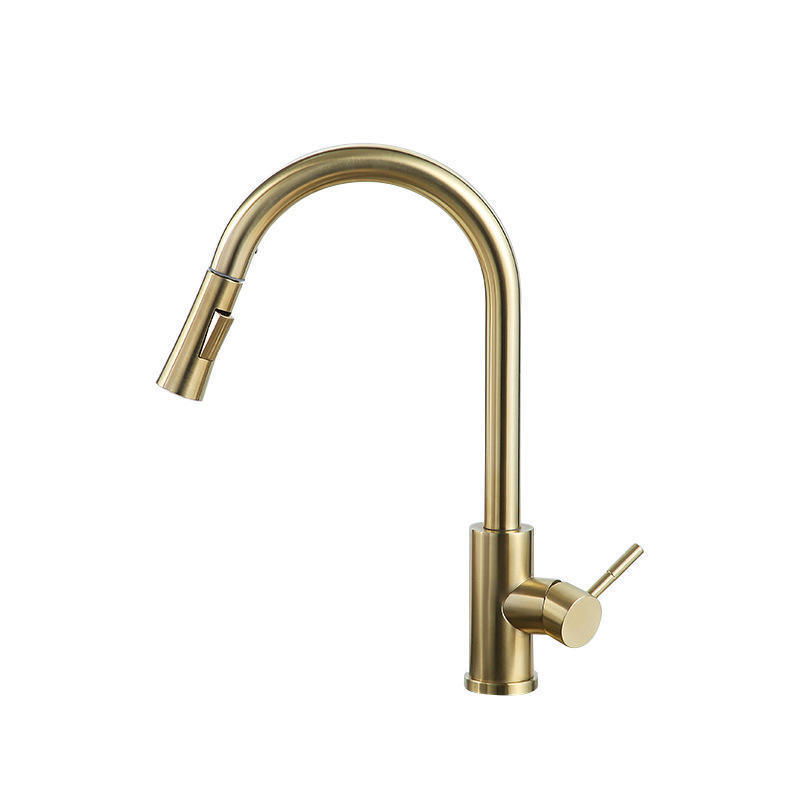 304 Stainless Steel Hot Cold Water Faucet Gold Pull-out Sprayer Single Handle 3 Way Kitchen Sink Tap Faucet