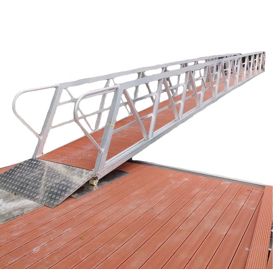 Marina floating port boat aluminum gangway plastic wood floor with handrail for pontoon dock