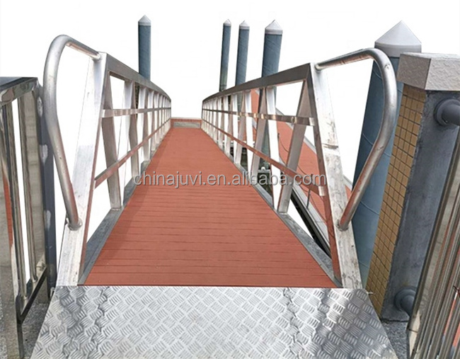 Marina floating port boat aluminum gangway plastic wood floor with handrail for pontoon dock