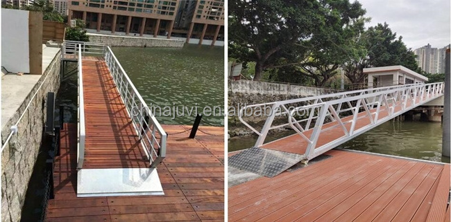 Marina floating port boat aluminum gangway plastic wood floor with handrail for pontoon dock