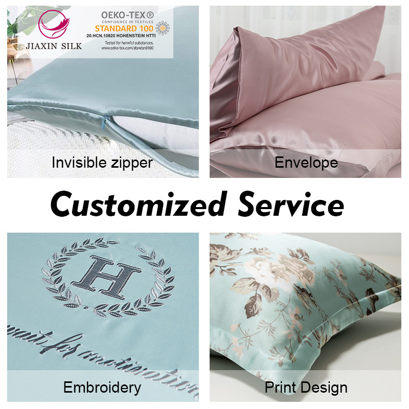 Custom embroidery logo 22 Momme 100% Mulberry Silk Pillowcase with box OEKO tex wholesale Pure Natural silk pillow case