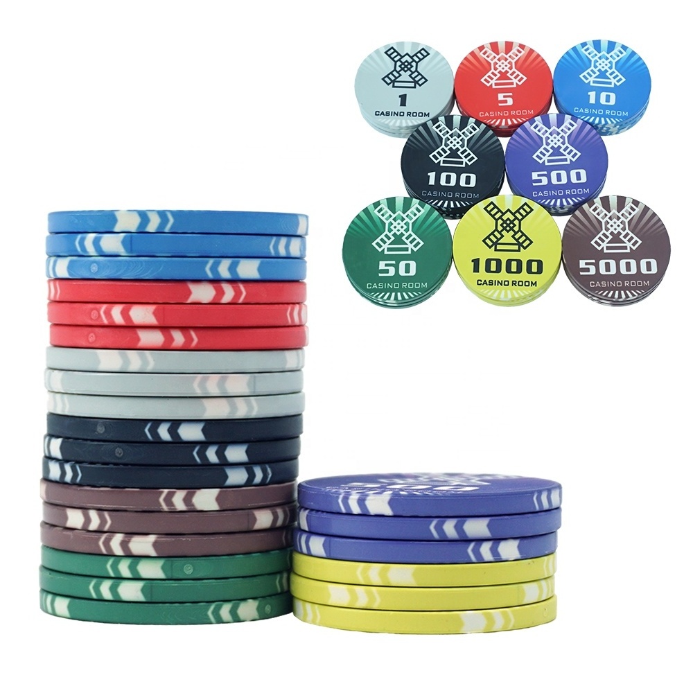 Kaile factory supply ceramic poker chips 10g 39mm new style windmill design custom logo for casino entertainment game