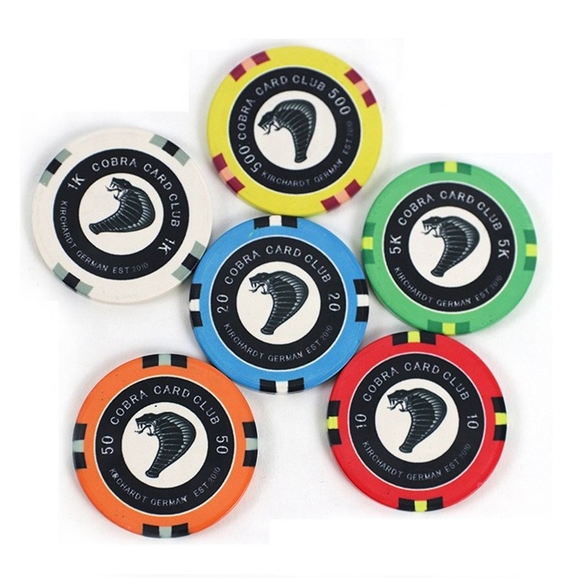 Wholesale colorful snake ceramic poker chips 10g  39mm 43 45 46 50 52 55 diameter custom logo free design for casino poker game