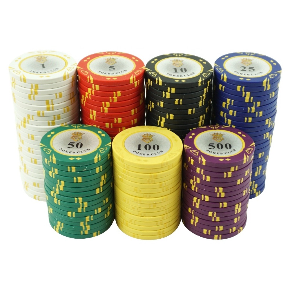 New arrival casino sticker poker chip set with aluminium of 500pcs clay poker chips wholesale