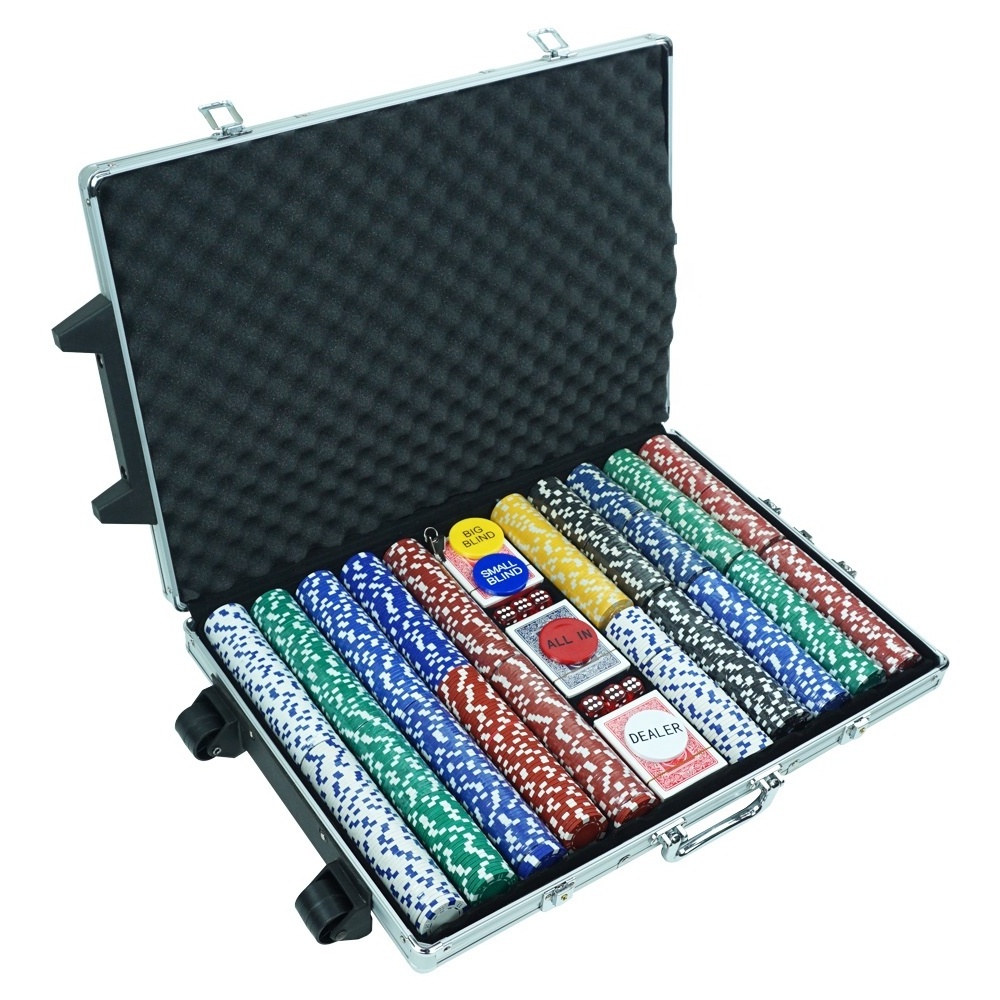 Luxury 1000 chip Poker Trolley Case with Wheels empty Silver Aluminum box for poker chips storage