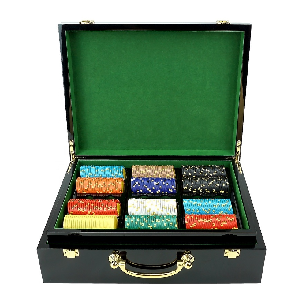 Luxury 500 poker chips wooden case double deck casino empty wood box with for 500pcs 39/40mm poker chips protector