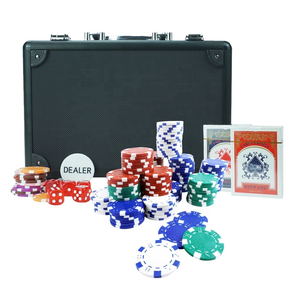 High quality black aluminum empty box can carry 200 40mm or 43 mm chips 2 poker and dice casino case for storage poker chips