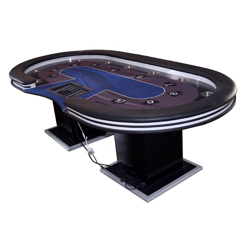 Professional casino grade poker table  94 inch with 10 seat players and led light 1pc can custom table factory for gambling game