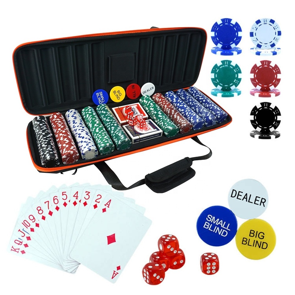 Professional 500pcs dice poker chips set 11.5g color with casino acesssory dealer black travel eva bag for gambling game