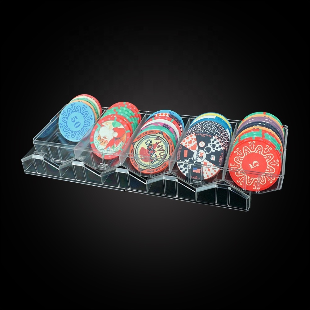 Best quality casino transparent 100ct poker chip trays with lid cover wholesale factory acrylic rack for storage 43mm 45mm chips