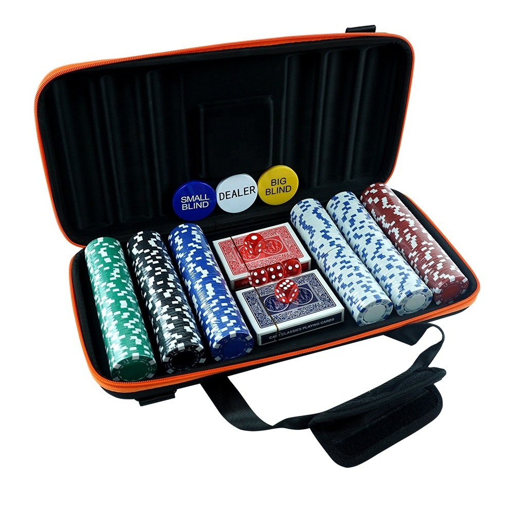 Professional factory custom 300 dice poker chips set with casino playing cards dices dealer black travel bag for gambling game