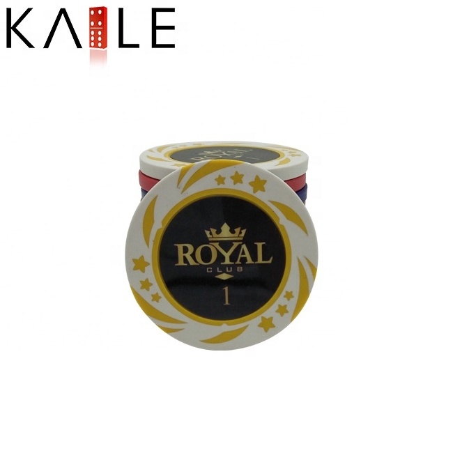 High quality premium 14g single clay poker chips 40mm casino grade royal crown chip with value stickers for poker club game