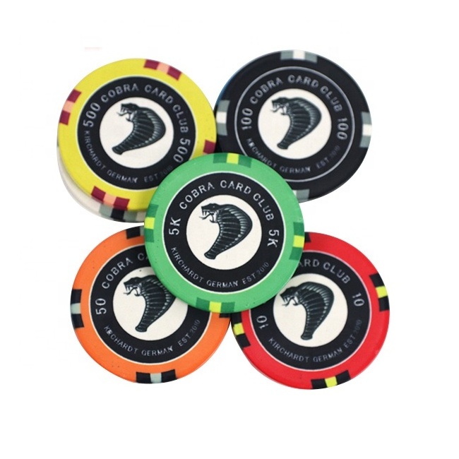 Wholesale colorful snake ceramic poker chips 10g  39mm 43 45 46 50 52 55 diameter custom logo free design for casino poker game