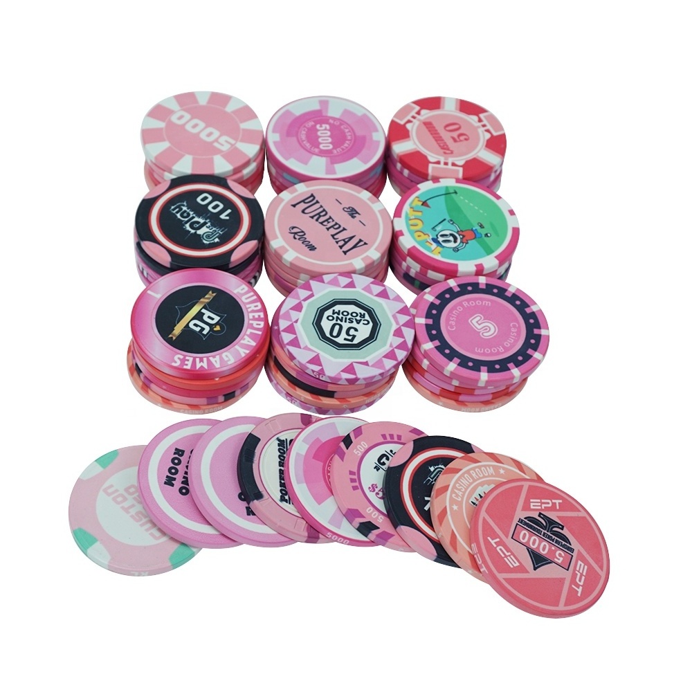 Premium 10g ceramic pink series poker chips diameter custom modern design 39 43 45 46 48.5 50 52 55mm for casino poker  game