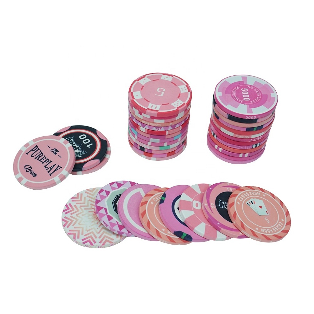 Premium 10g ceramic pink series poker chips diameter custom modern design 39 43 45 46 48.5 50 52 55mm for casino poker  game