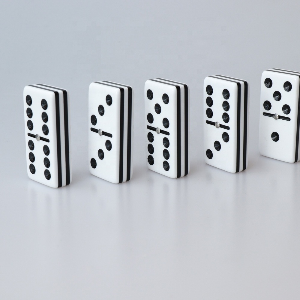 Factory double 6 six acrylic dominoes game set black white five layer acrylic with custom logo and package for table games