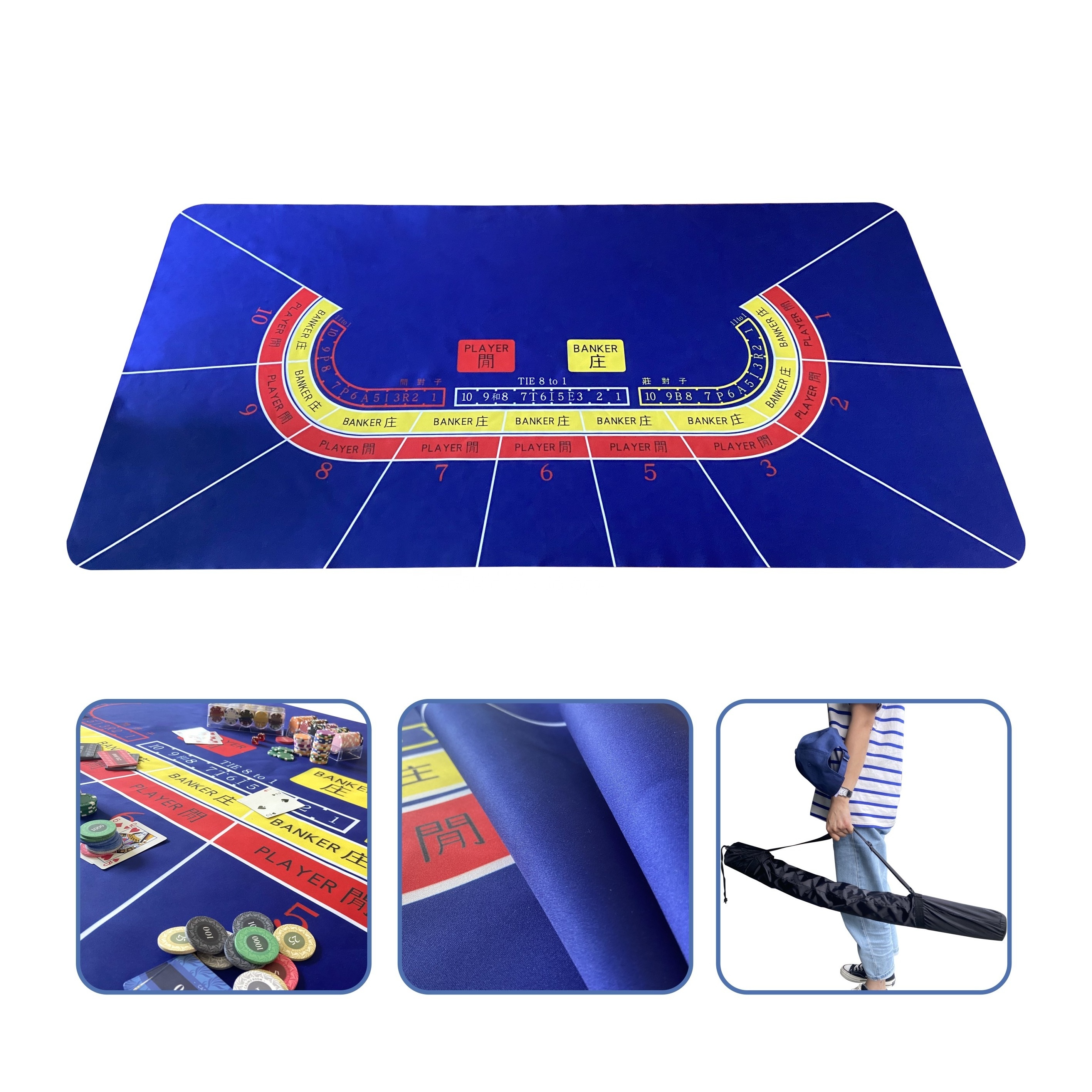 Wholesale best quality casino poker mat table cloth blue rubber poker mat custom design factory for casino game