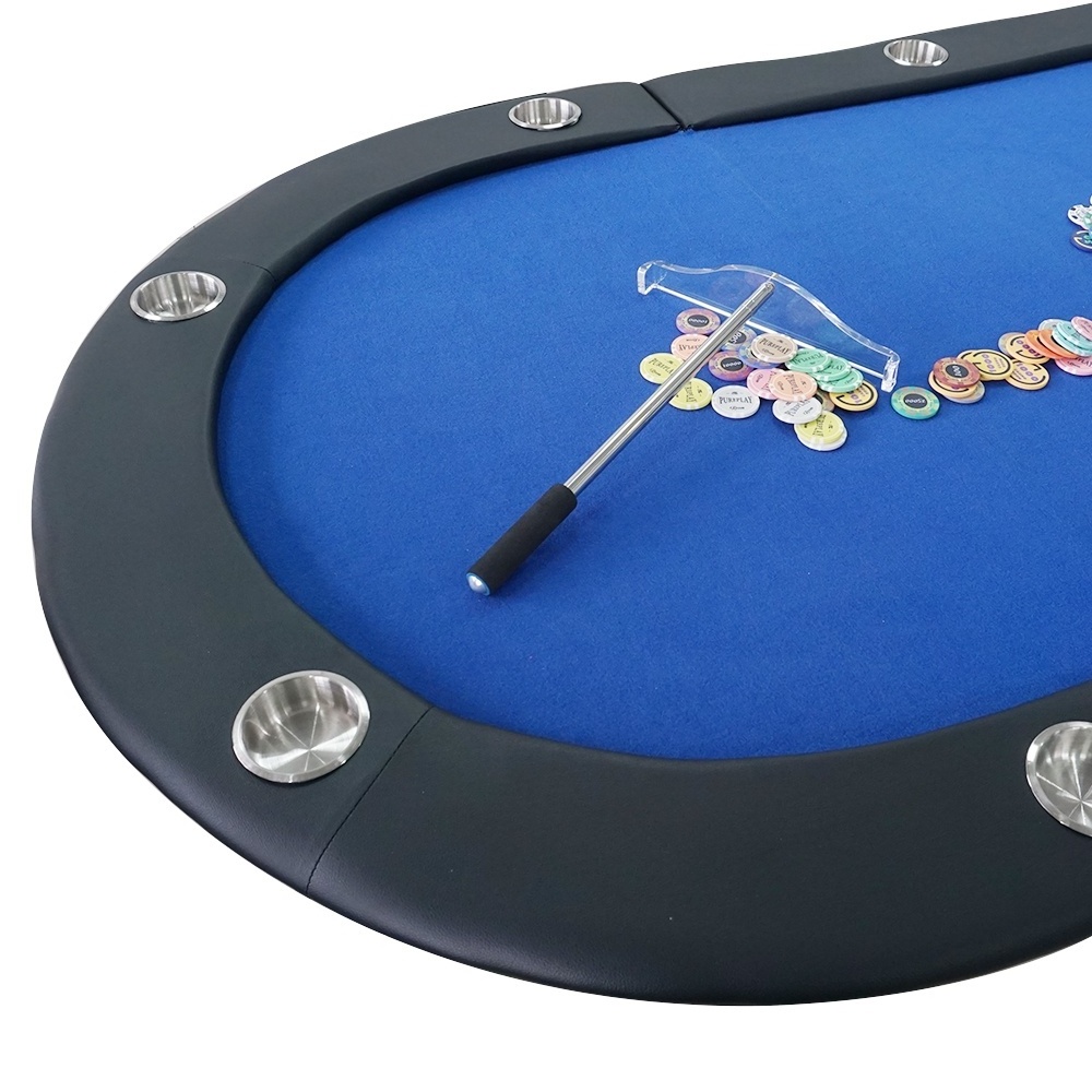 Factory custom trifold poker table 208*106cm casino quality 10 players oval mesa with cup holder for blackjack game