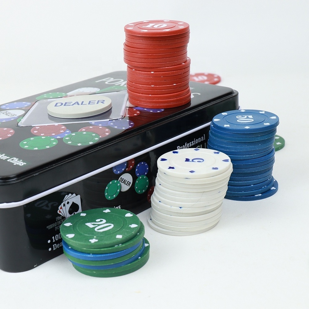 Wholesale 100 4g pp poker chips set  with tin case chip and 1 dealer chip custom logo accept for texas hold em gambling game