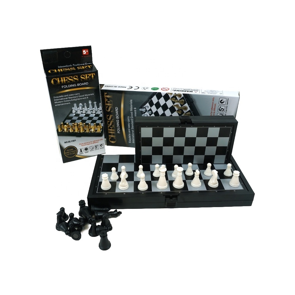 Portable Kids Mini Plastic Chess Set with Magnetic Foldable Chess Board and Chess Pieces